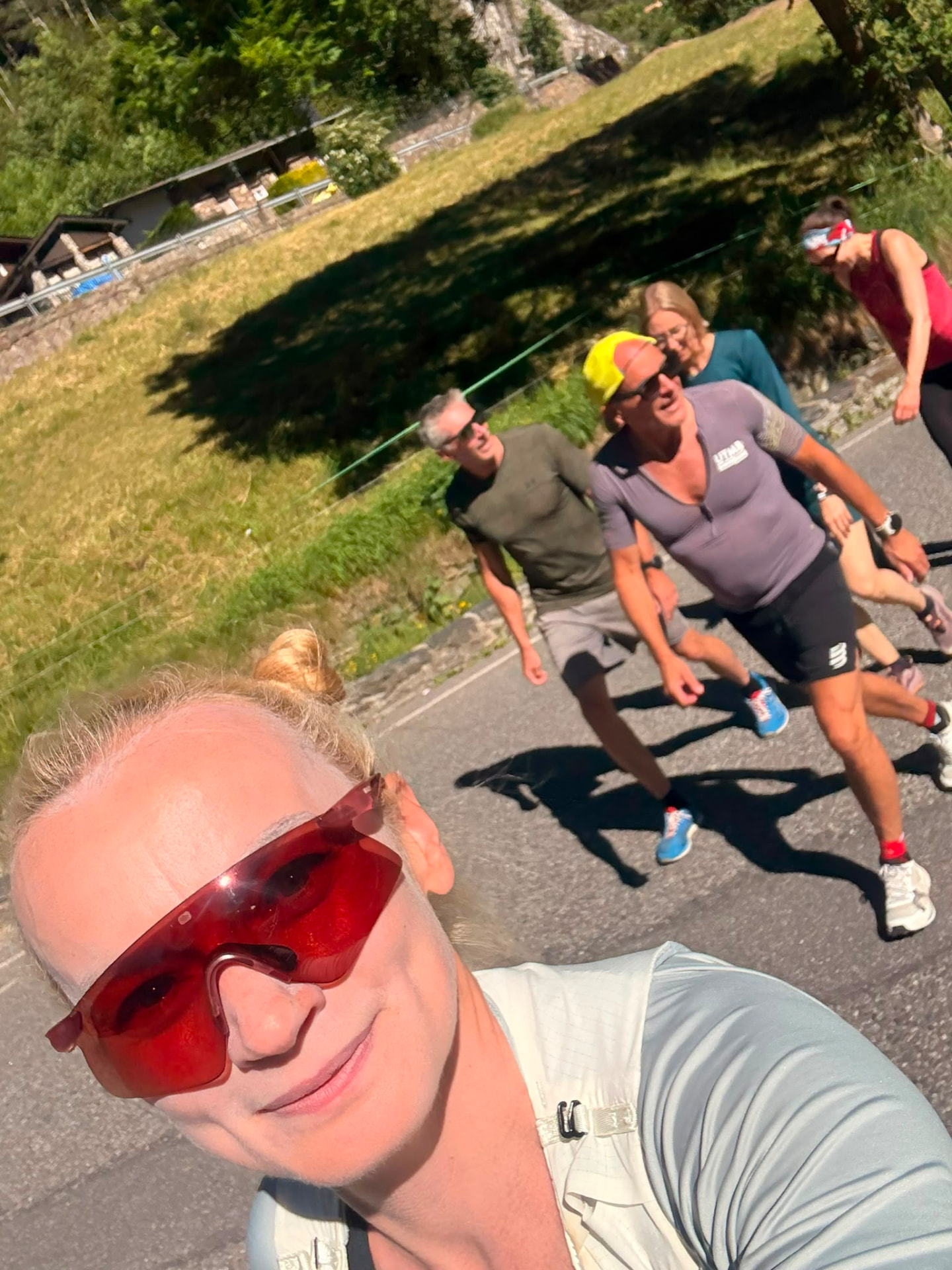 Selfie of the group setting off on a sunny morning